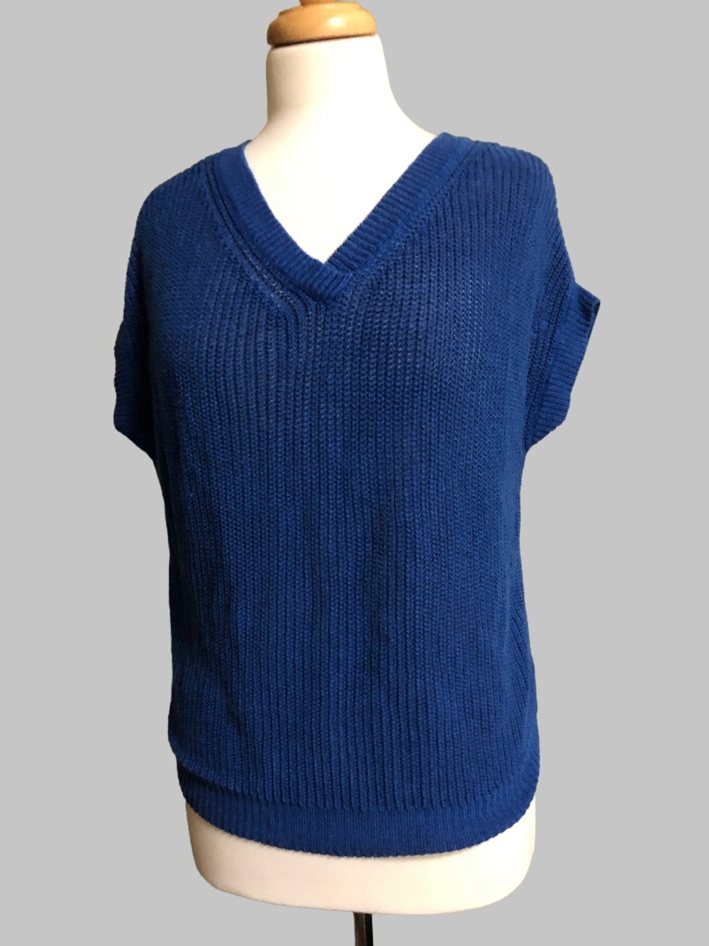 GAP Y2K Linen Blend Ribbed Knit V-Neck Top Sleeveless Sweater Active Blue XS